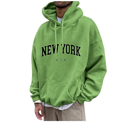 Generisch Herren Sweatjacke, Hoodie New York Druck Lustige Pullover Loose Fit Y2K Hoodie Baggy Herbst Kapuzenpullover Hip Pop Streetwear Hoodie Langarm Sweatshirt Mit Pullover Hoodie (XXL, Green) von Generisch