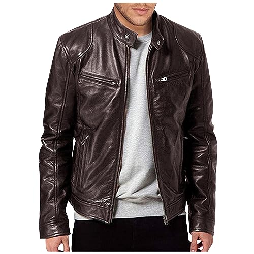 Generisch Herren Sweatjacke, Lederjacke Übergangsjacke Bikerjacke Freizeitjacke Casual Klassisch Mit Reißverschluss Gefüttert Winterjacke Leder Lang Jacket For Men Jacken Jacket (L, Braun) von Generisch