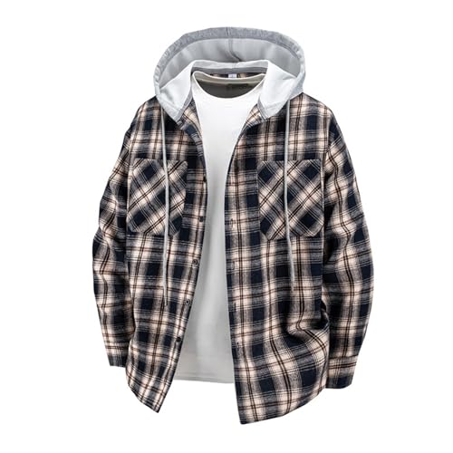 Generisch Herren Sweatjacke Mit Kapuze Flanelljacke Herrenhemd Freizeithemd Herrens Jacke Kariert Flanellhemd Karohemd Thermohemd Mit Reißverschluss Fleece Winterjacke Mit Kapuzenjacke schwarz&4XL von Generisch