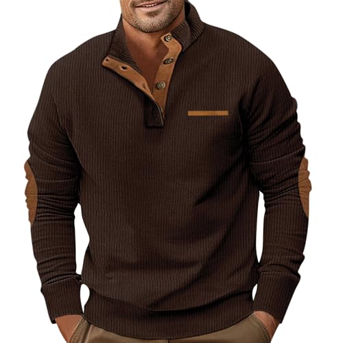 Generisch Herren Sweatshirt, Ohne Kapuze Henley Pullover Das Stehkragen-Sweatshirt Outdoor Freizeitpullover Mit Männer Pullover Mann Beige Pullover Ausschnitt Crewneck Shirt (XL, Brown) von Generisch