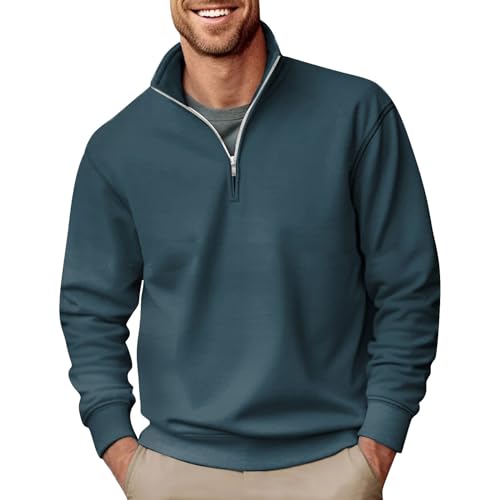 Generisch Herren-Sweatshirt, Pullover Stehkragen Langarm Sweatjackeherren Basic Casual Pullover Soft Sweatshirts Pullover (L, Blue) von Generisch