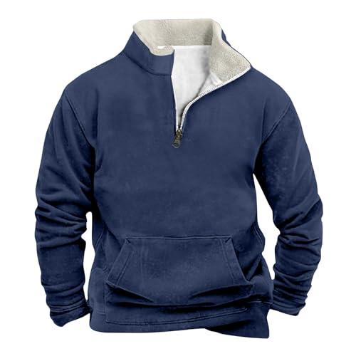 Generisch Herren Sweatshirt Ohne Kapuze, Cord Pullover Warm Henley Sweatshirt Kapuze Männer Sweater Winter Arbeitspullover Fleece Schwarz Men Sweater Pullover Beige Oberteil Sweat (4XL, Marine) von Generisch