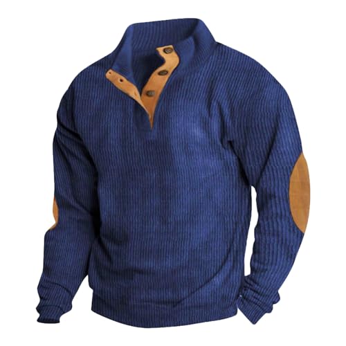 Generisch Herren Sweatshirt Oversize Langarm Pullover Casual Cord Poloshirt Stehkragen Pulli Sweater Langarmshirt 2024 Mode Streetwear Hoodie Black Friday Angebote(A03 Blue,XL) von Generisch