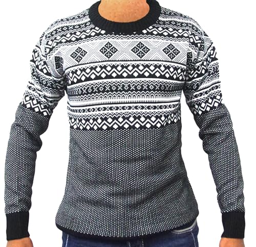 Generisch Herren Sweatshirt Warmes Pullover mit klassischem Rundhalsausschnitt 3XL, Schwarz-Grau von Generisch