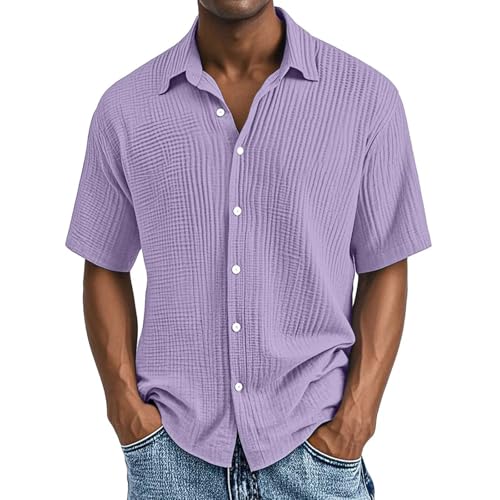 Generisch Herren T Shirt,Musselin Leinen Hemden Kurzarm Leicht Sommerhemd Button Down Freizeithemd mit Brusttasche Bequem Atmungsaktiv Kurzarmhemd Strandhemd Urlaub von Generisch