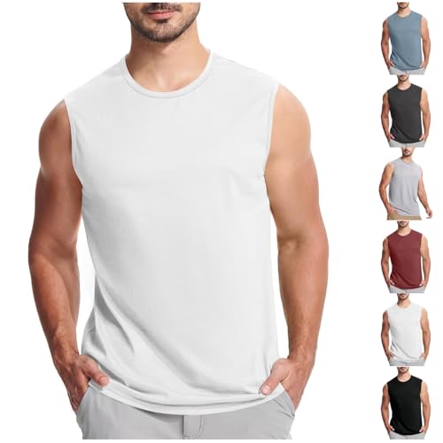 Generisch Herren Tank Top Muskelshirt Ärmellos Rundhals Tanktop Fitness Sport Unterhemd Bodybuilding Training Achselshirt Baumwolle Gym Weste Basic Sommer Kompression Atmungsaktiv von Generisch