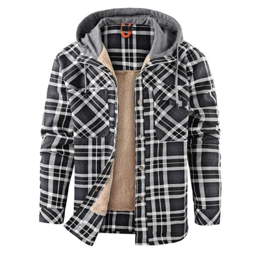 Generisch Herren Thermohemd Hemd Winterjacke Schützendem Innenfutter Holzfällerhemd Arbeitshemd Tunnelzug mit Kapuze Winter Flanellhemd Langarm von Generisch