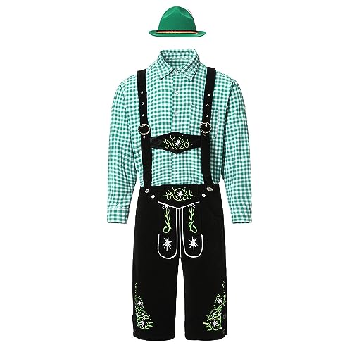 Generisch Herren Trachtenset,Trachtenhemd Oktoberfest Outfit Tracht KostüM Trachten Lederhose Mit TräGern + Hemd Bieranzug von Generisch