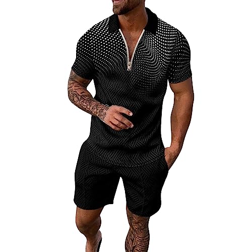 Generisch Herren Trainingsanzug Outfit Set Zweiteiler Knopf AnzüGe Sommer JogginganzüGe 2 Teiler Funktionsshirt Fahrradbekleidung Herren Set Sommer von Generisch