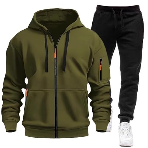 Generisch Herren Trainingsanzug Set Jogginganzug Sportanzug Männer Jogging Anzug Sweatshirt Hose Langarm Freizeitanzug Männer Tracksuit mit Reißverschlusstaschen Laufanzug Gym Freizeitanzug von Generisch