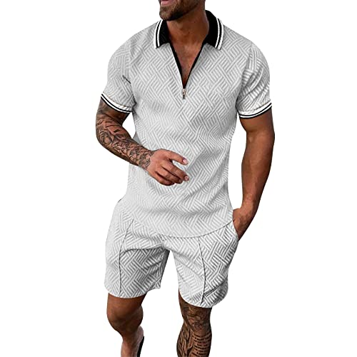 Generisch Herren Trainingsanzug Set Sommer Polo Hemd Top Shorts Anzüge Kurze Hose T-Shirts Einfarbig Knöpfe Anzug Sportanzug Freizeitkleidung Hausanzug Reverskragen Tracksuits Jogginganzug Herren 3Xl von Generisch