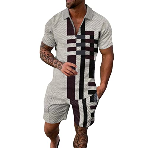 2 Teiliges Herren Sommer Jogginganzug Sportanzug Kurzarm Outfit Polo Sport Set Freizeit Tops T-shirt + Kurze Hose Trainingsanzüge Kurzer Freizeitanzug Jogginganzug Herren Übergröße Weich und bequem von Generisch