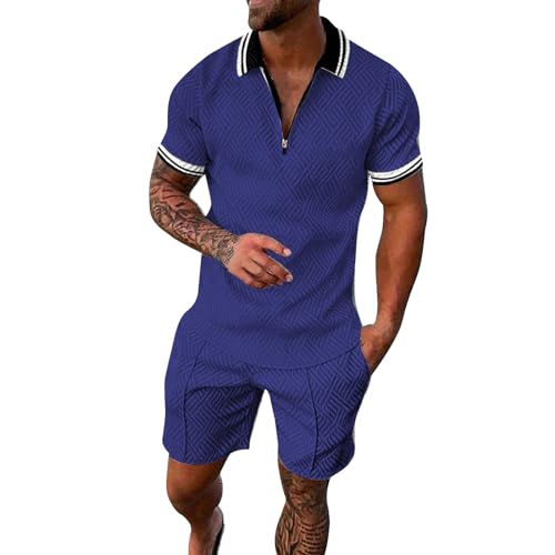 2 Teiliges Herren Sommer Jogginganzug Sportanzug Kurzarm Outfit Polo Sport Set Freizeit Tops T-shirt + Kurze Hose Trainingsanzüge Kurzer Freizeitanzug 2 Teiler Herren Sommer Ein geschenk für männer von Generisch
