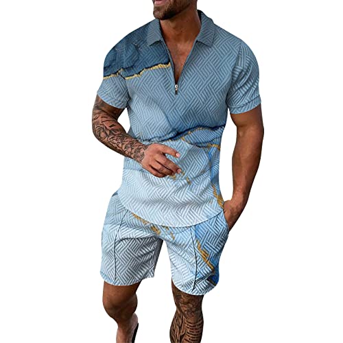 Generisch Herren Trainingsanzug Sommer Sportanzug 2 Teiliges Business Polo Hemd Set Kurzarm T-shirts Kurze Hose Freizeitanzug Herren Trainingsanzug Schwarz S-6xl von Generisch