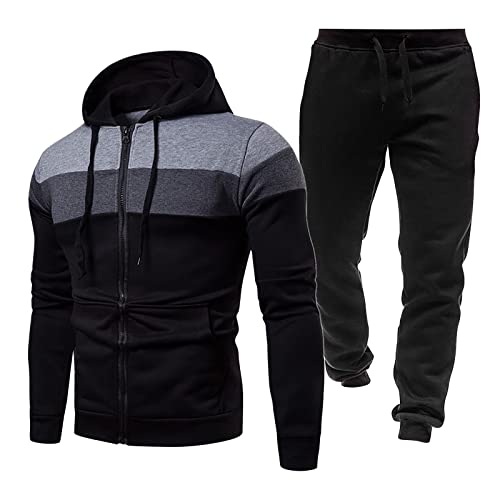 Generisch Herren Trainingsanzug Zweiteilig Kapuzenpullover und Jogginghose Sportanzug Set Sweatshirt mit Reißverschluss Jogginganzug Slim Fit Freizeitanzug Sportbekleidung Männer Mode Kapuzenweste von Generisch