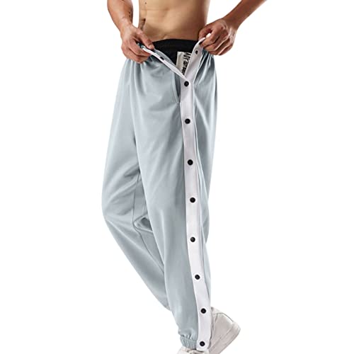 Generisch Herren Trainingshose mit seitlicher Knopfleiste zum öffnen Button Up Sporthose Freizeithose Jogginghose Sportswear von Generisch