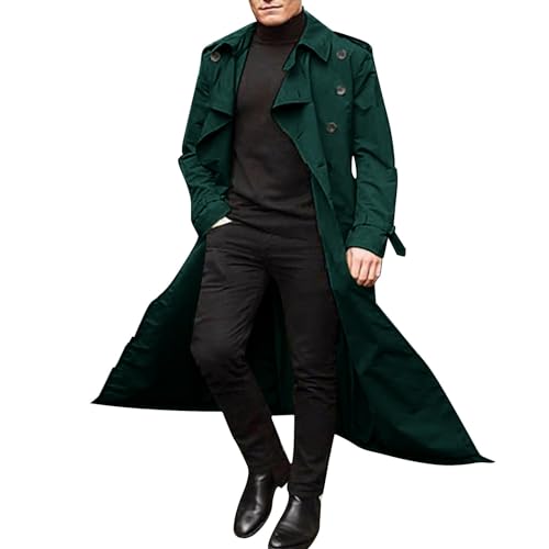 Generisch Herren Trenchcoat Einreihig Lang Mantel Leichter Revers Herbst Winter Jacke Übergangsjacke Trendige Lange Lose Parka Business Freizeit Dunkelgrün M von Generisch