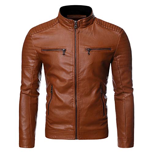 Generisch Herren Übergangsjacke, Aus Kunstleder Übergangsoberteil Lässig Motorrad Piloten Reißverschluss Casual Klassisch Lederjacke Rote Felljacke Lederjacken Für Vintage (3XL, Braun) von Generisch