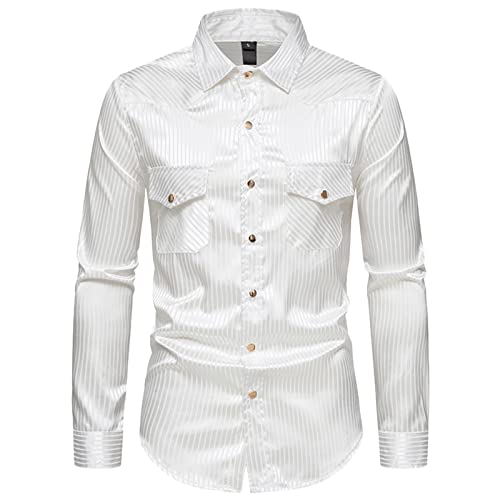 Generisch Herren Uni Langarm Stehkragen Hemd Slimfit tailliert figurbetont Party Club Look Optik Freizeit Casual einfarbig Basic Sommerhemd Herren Hemd Herren Weiss Schwarz Langarmshirt Herren Sport von Generisch