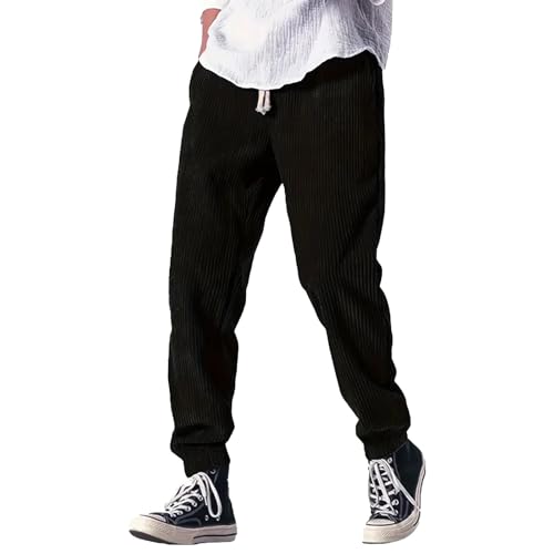 Generisch Herren Unifarben Anzughose mit Kordelzug und Taschen Nöchel Bindeband Oversized Modische Lockere Hose Wanderhose Falten Chino Hose Basic Cordhose Stretch Thermo Arbeitshose für Männer von Generisch