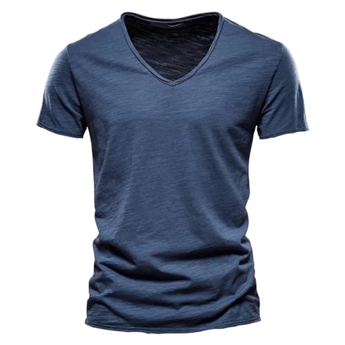 Generisch Herren Unterhemd V-Ausschnitt mit Arm Bio Baumwolle Herren T Shirt V Ausschnitt XXXL Basic Tshirt Slim Fit Baumwolle von Generisch