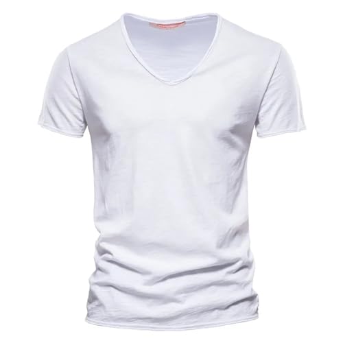 Generisch Herren V-Ausschnitt T-Shirts Modische Kurzarmshirts aus Slub Baumwolle Bequeme Basic Sommeroberteile in Uni-Farben Klassische Freizeitshirts T-Shirt Herren V-Ausschnitt Arbeit/Party von Generisch