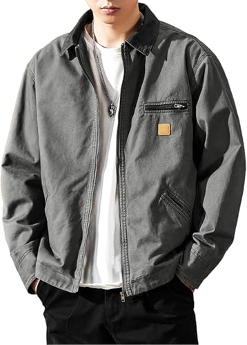 Generisch Herren Vintage Arbeitskleidung Reversible Reißverschluss Mit Taschen Jacke Business Outdoor Vielseitige Jacke (Grau, L) von Generisch