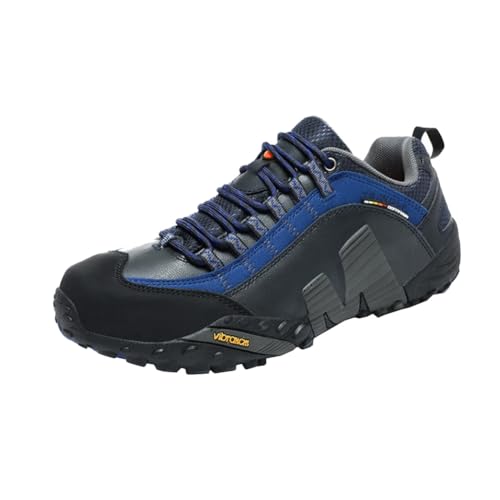 Generisch Herren Wanderschuhe aus echtem Leder atmungsaktive verschleißfeste Anti Rutsch Outdoor Wanderschuhe (blau,45) von Generisch