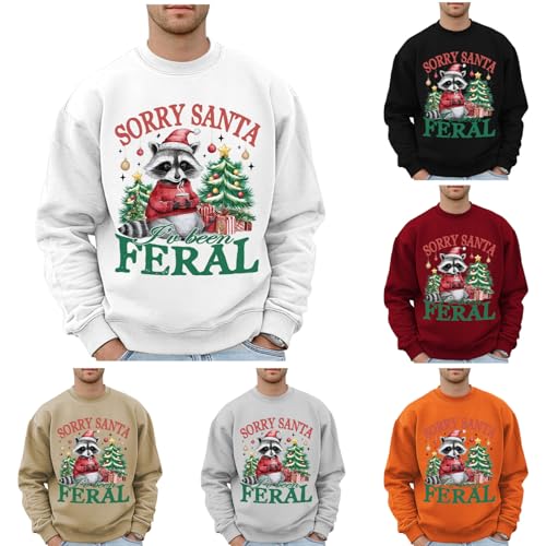 Generisch Herren Weihnachten Waschbär Druck Rundhals Hoodless Pullover Mode Reine Farbe Sweatshirts Leichtgewicht Kleidung Tops Hip Hop Oversized Sweatshirts Langarm Pullover Für Männer von Generisch