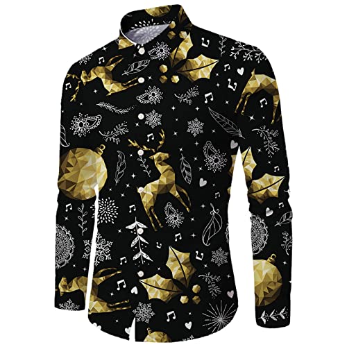 Generisch Herren Weihnachtshemd Funky Hemd 3D Gedrucktes Muster Festlich Weihnachts Freizeithemd Langarm Xmas Shirts Christmas Print Weihnachtsmann Businesshemden Regular Fit Hemden (Black-5, L) von Generisch