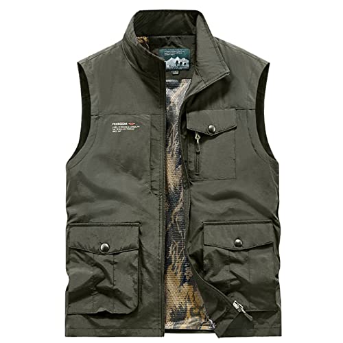 Generisch Herren Weste Winter, Outdoor Mit Taschen Ärmellose Anglerweste Leicht Atmungsaktiv Jacke Jagd Fotografie Camping Winter Multifunktionsweste Angeln Fleeceweste (XXL, Army Green) von Generisch