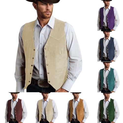 Generisch Herren Wildleder Anzug Weste Jahrgang Western Cowboy Weste Normale Passform von Generisch