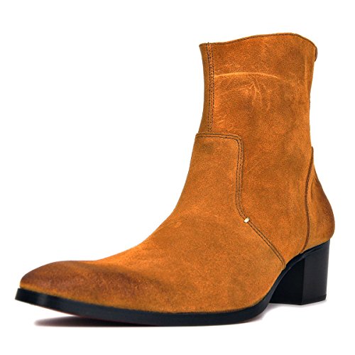 Generisch Herren Wildleder Casual Chelsea Stiefel Reißverschluss High Heel Kleid Stiefel,Gelb,42.5 von Generisch