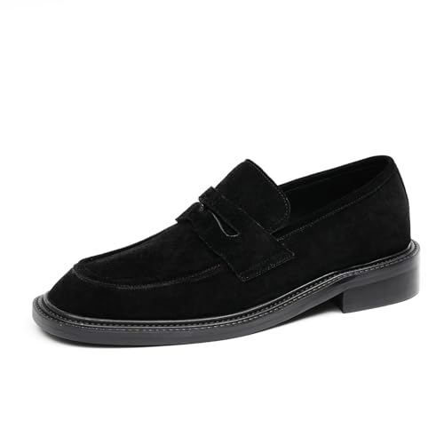 Generisch Herren Wildleder Freizeit Loafers Slip On Formelle Kleid Schuhe,Schwarz,44 von Generisch