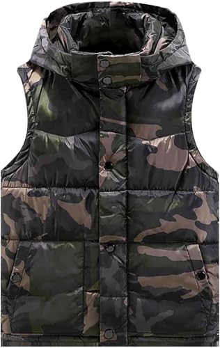 Generisch Herren Winter Kapuzen Camouflage Weste Wandern Warm Ärmellos Steppjacke Reißverschluss Knopf Mode Vielseitig Kapuzenweste Herren Warm Camouflage Jacke (Kaffee,3XL) von Generisch