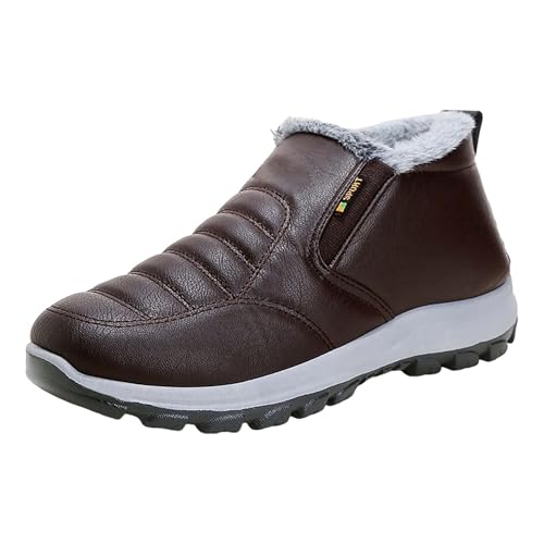 Generisch Herren Winterboots Leder Schneeschuhe Wasserabweisend Winterstiefel Dickes Fleece Stiefeletten Wärme Thermoschuhe Winterschuhe Rutschfeste Sohlen Snowboots Weich Leicht Schlupfstiefel von Generisch