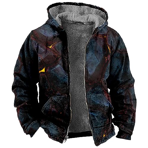 Generisch Herren Winterjacke,Herren Hoodie Trend Fleecejacke Langarm Gradueller Tie-Dye-Druck ReißVerschluss Trainingsjacke Warm Hoodies Lose Hoodies Taktische Jacke(Dunkelblau,L2) von Generisch