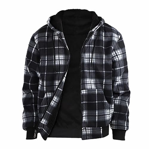 Generisch Herren Winterjacke Mit Kapuze Kapuzenjacke Hemdjacke - ReißVerschluss GefüTterte üBergangsjacke Sweatjacke Warme Karierts Herbstjacke Sportjacke Freizeitjacke Hoodiejacke Outdoorjacke von Generisch