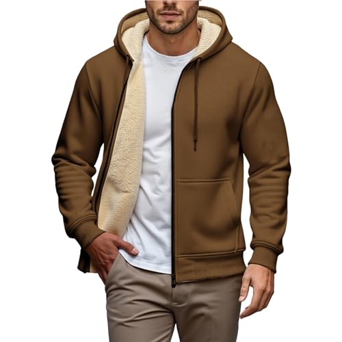 Generisch Herren Winterjacke Warm Fleecejacke Winter Sweatjacke mit Kapuze Einfarbig Übergangsjacke Große Größen Kapuzenpullover mit Taschen Herren Lässige Wintermantel ReißVerschluss Plüschjacke von Generisch