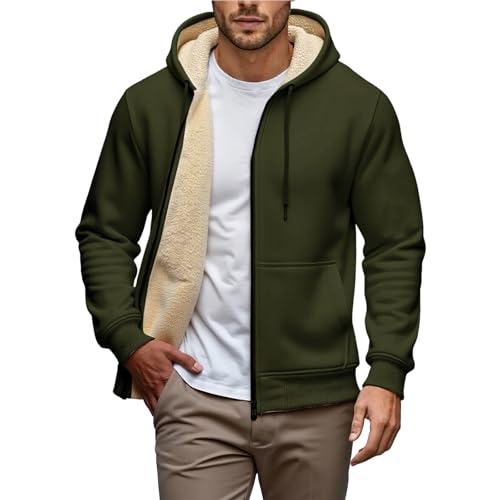 Generisch Herren Winterjacke Warm Fleecejacke Winter Sweatjacke mit Kapuze Einfarbig Übergangsjacke Große Größen Kapuzenpullover mit Taschen Herren Lässige Wintermantel ReißVerschluss Plüschjacke von Generisch