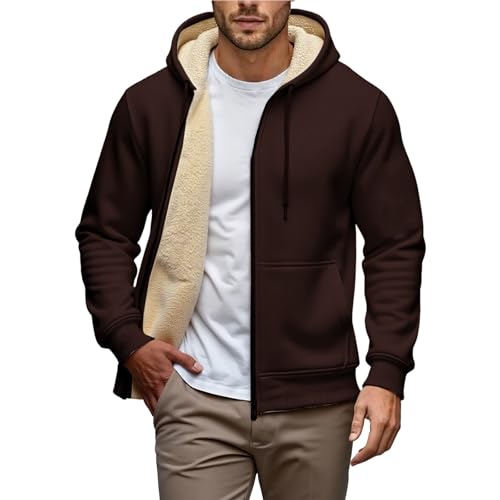 Generisch Herren Winterjacke Warm Fleecejacke Winter Sweatjacke mit Kapuze Einfarbig Übergangsjacke Große Größen Kapuzenpullover mit Taschen Herren Lässige Wintermantel ReißVerschluss Plüschjacke von Generisch