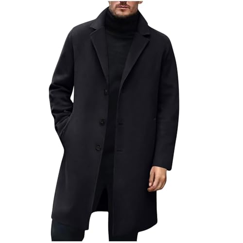 Generisch Herren Wintermantel Mantel Strickjacke Lange Trenchcoat Winter Slim Fit Winter Kerbkragen Jacke Wollmantel Herrens Einreiher Business Overcoat schwarz&M von Generisch