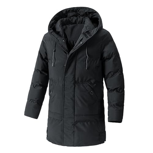 Generisch Herren Wintermantel Mit Kapuze Lang, Steppmantel Herren Lang Winter, Winterparka Dick Stepppjacke Loose Fit Winterjacke Mit Kordelzug Anorak Einfarbig Mantel Winddichte Herrenjacke Warm von Generisch