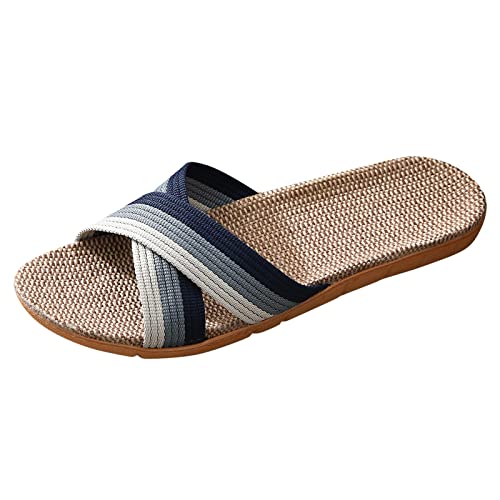 Generisch Herren mode Slip on Leinen Pantoletten Home Indoor Toe Flache Schuhe Strand Hausschuhe Anti-rutsch-leinen Hause Sommer Offene Zehe Wohnungen Beach Sandalen Damen Leicht Slippers von Generisch