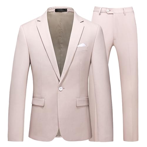 Generisch Herrenanzug Zweiteilig Sakko Anzughose Einreiher Hochzeit Veranstaltung Business Formal Elegant Festliche Kleidung (z1-Beige, M) von Generisch