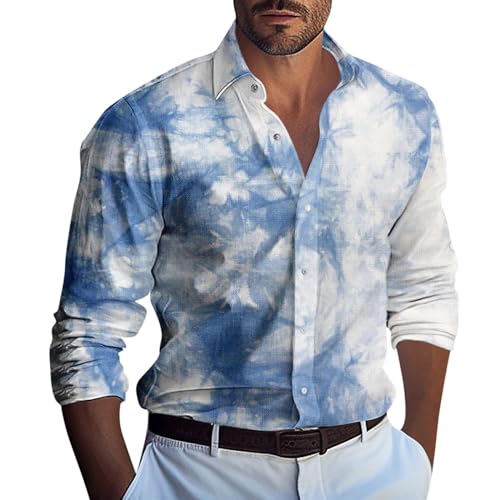 Generisch Herrenhemd, Langarm Hemden Button Down Shirts Freizeithemd Casual Regular Fit Sommer Hemd Herren Manschettenknöpfe (4XL, Light Blue) von Generisch