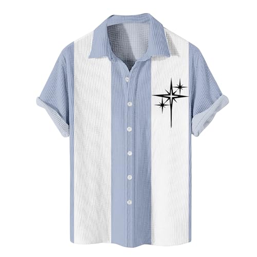 Generisch Herrenhemden Kurzarm, Freizeit Hemd Sommer Stretch Button Down Business Trachtenhemd Herren Shirt Hawaiihemd Kurzarm Slim Fit Henley Tischert Für Poloshirt (XL, Light Blue) von Generisch