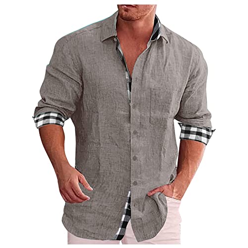 Generisch Herrenhemden Langarm, Herren Einfarbig Sommerhemd Button Down Langarm Regular Fit Freizeithemd Shirts (XXL, Gray) von Generisch