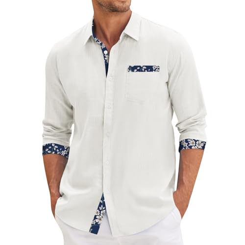 Generisch Herrenhemden Langarm, Unifarben Männer Hemden Regular Fit Einfarbig Button Down Shirts Freizeithemden (5XL, White) von Generisch