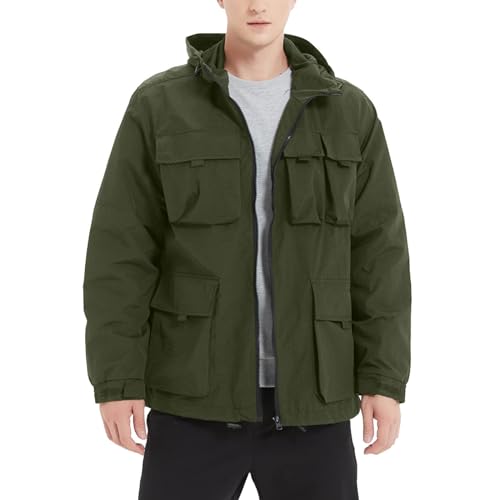 Generisch Herrenjacke Durchgehender Reißverschluss lässige Winddichte Bomberjacken Winter Mäntel Jacken Gefütterte Wanderhose wasserdichte Übergangsjacke Herren Parka Herren Lang von Generisch